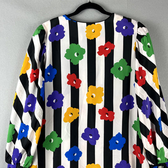 Vintage David Brown Saks Fifth Ave House Dress Womens Large Floral Stripe Artsy - Picture 13 of 16